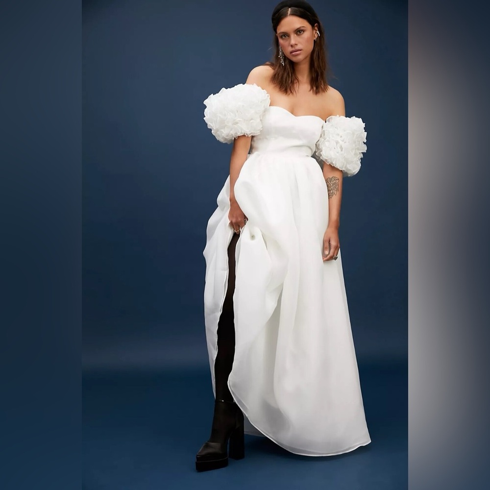 Free People Selkie Mes Demoiselle Off‎ Shoulder Puffy Flower Gown Maxi Dress XS